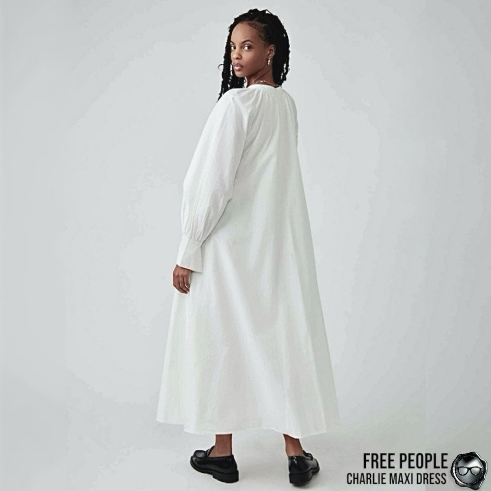 FREE PEOPLE CHARLIE MAXI DRESS IN OPTIC WHITE COTTON POPLIN WOMEN’S SMALL - Picture 3 of 11
